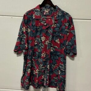 Chaps Red Tropical Floral Camp Shirt